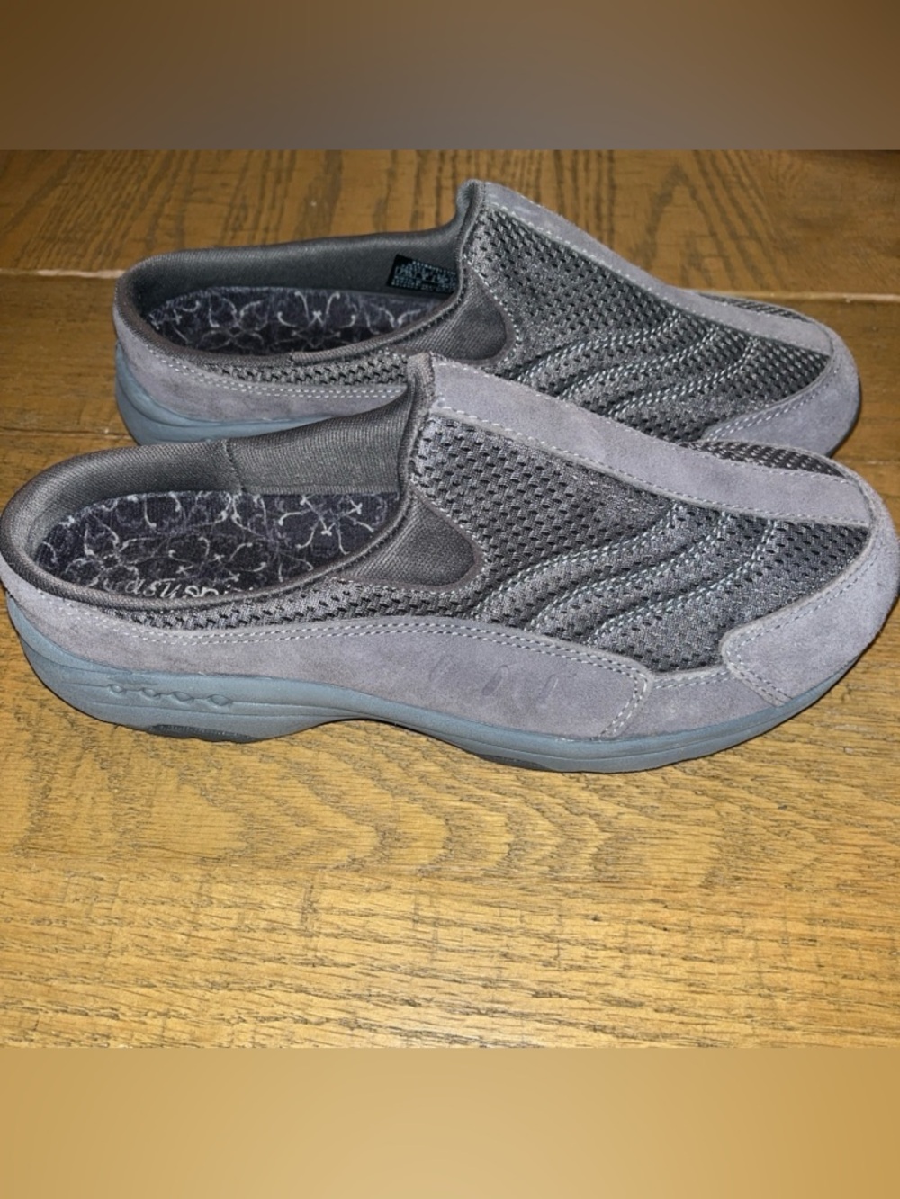 Easy Spirit Estraveltime Gray Leather & Textile Mules Slip-On Shoes Sz 7.5 W